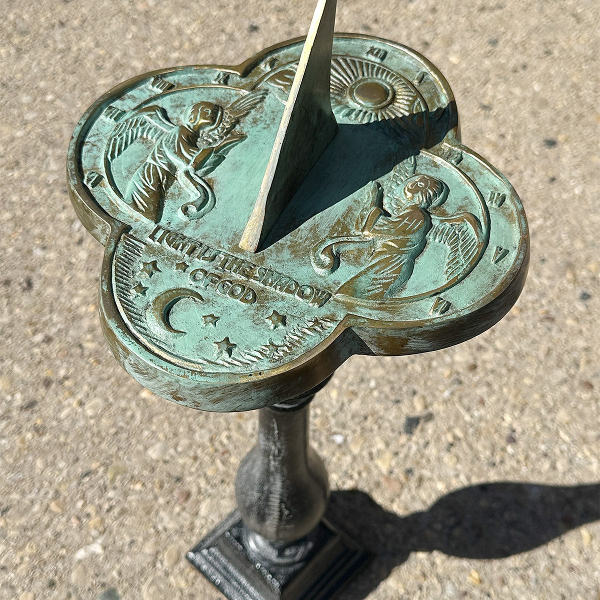 Solid Brass Angel Sundial on pedestal full view