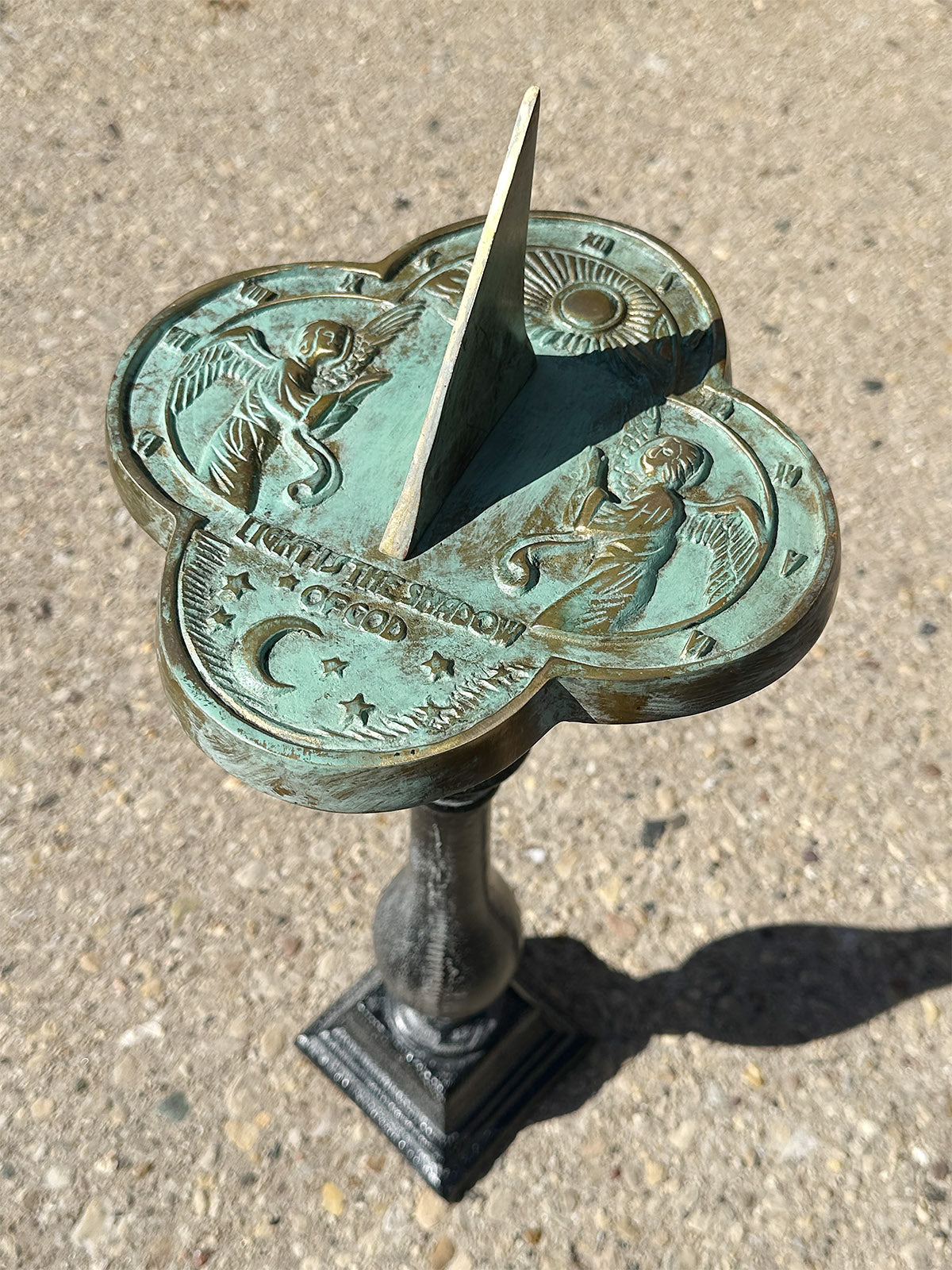 Solid Brass Angel Sundial on pedestal full view