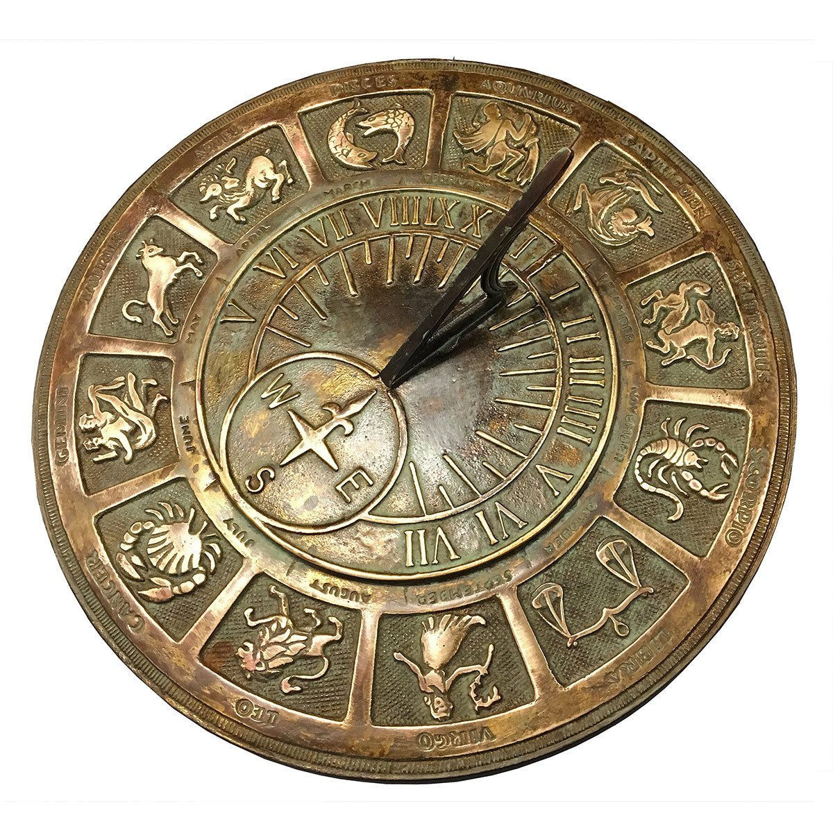 Solid Brass Zodiac Sundial, Rome Industries #1920