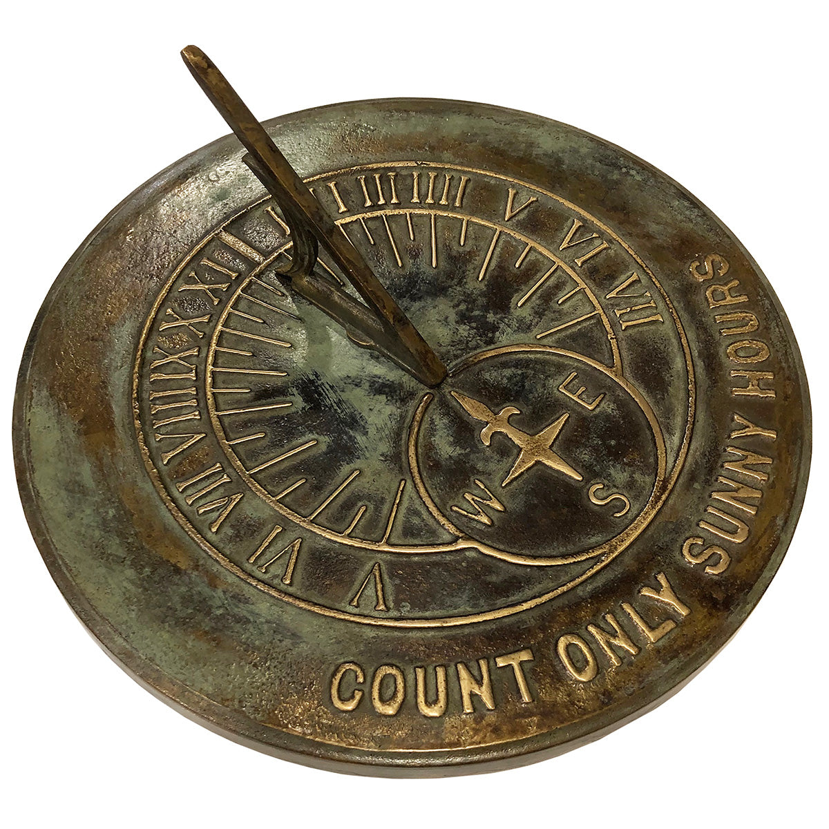 Solid Brass Count Sunny Hours Sundial, 10 3/8" dia. Rome #2120