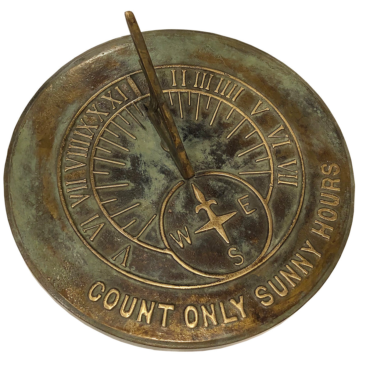 Solid Brass Count Sunny Hours Sundial, 10 3/8" dia. Rome #2120