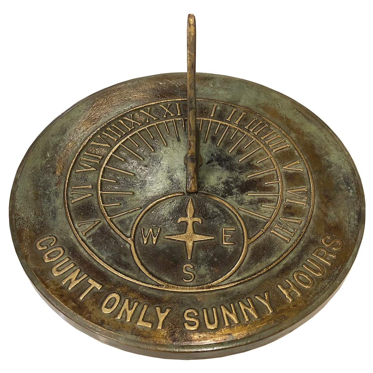 Solid Brass Count Sunny Hours Sundial, 10 3/8" dia. Rome #2120