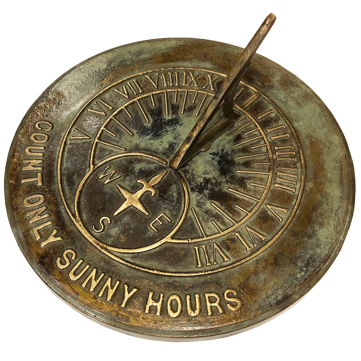 Solid Brass Count Sunny Hours Sundial, 10 3/8" dia. Rome #2120