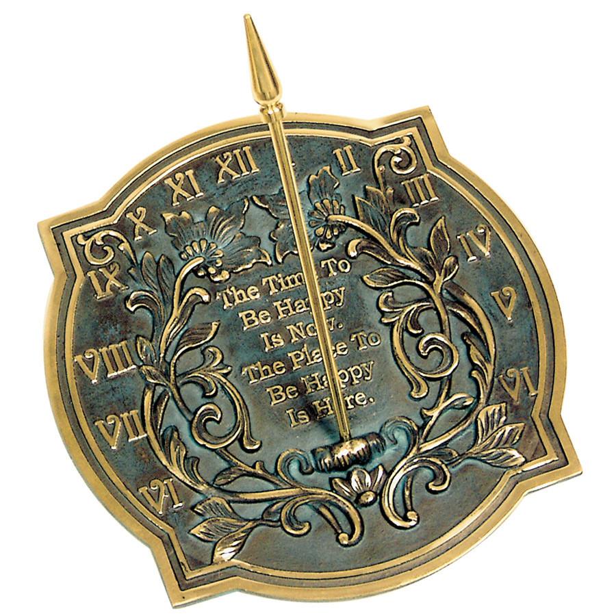 Solid Brass Happiness Sundial, 10" dia. Rome #2303