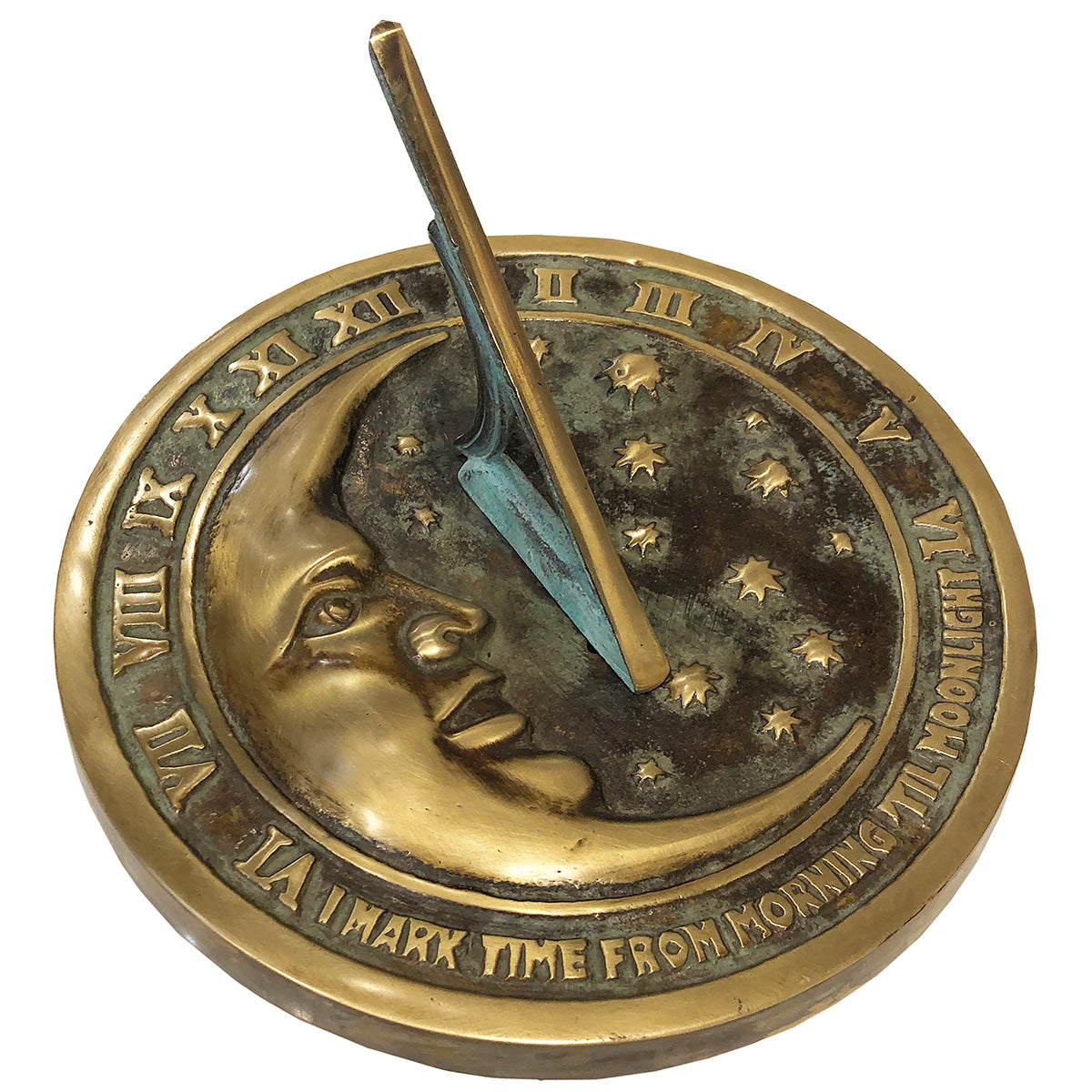 Solid Brass Moon & Stars Sundial, 8.5" dia, Rome #2312