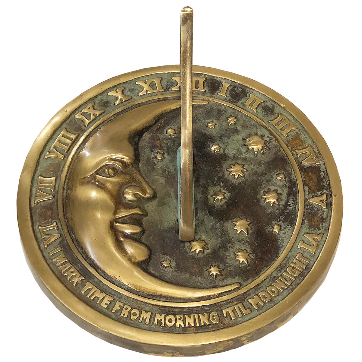Solid Brass Moon & Stars Sundial, 8.5" dia, Rome #2312