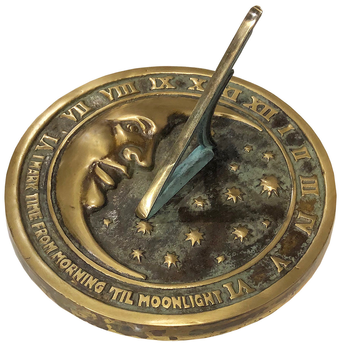 Solid Brass Moon & Stars Sundial, 8.5" dia, Rome #2312