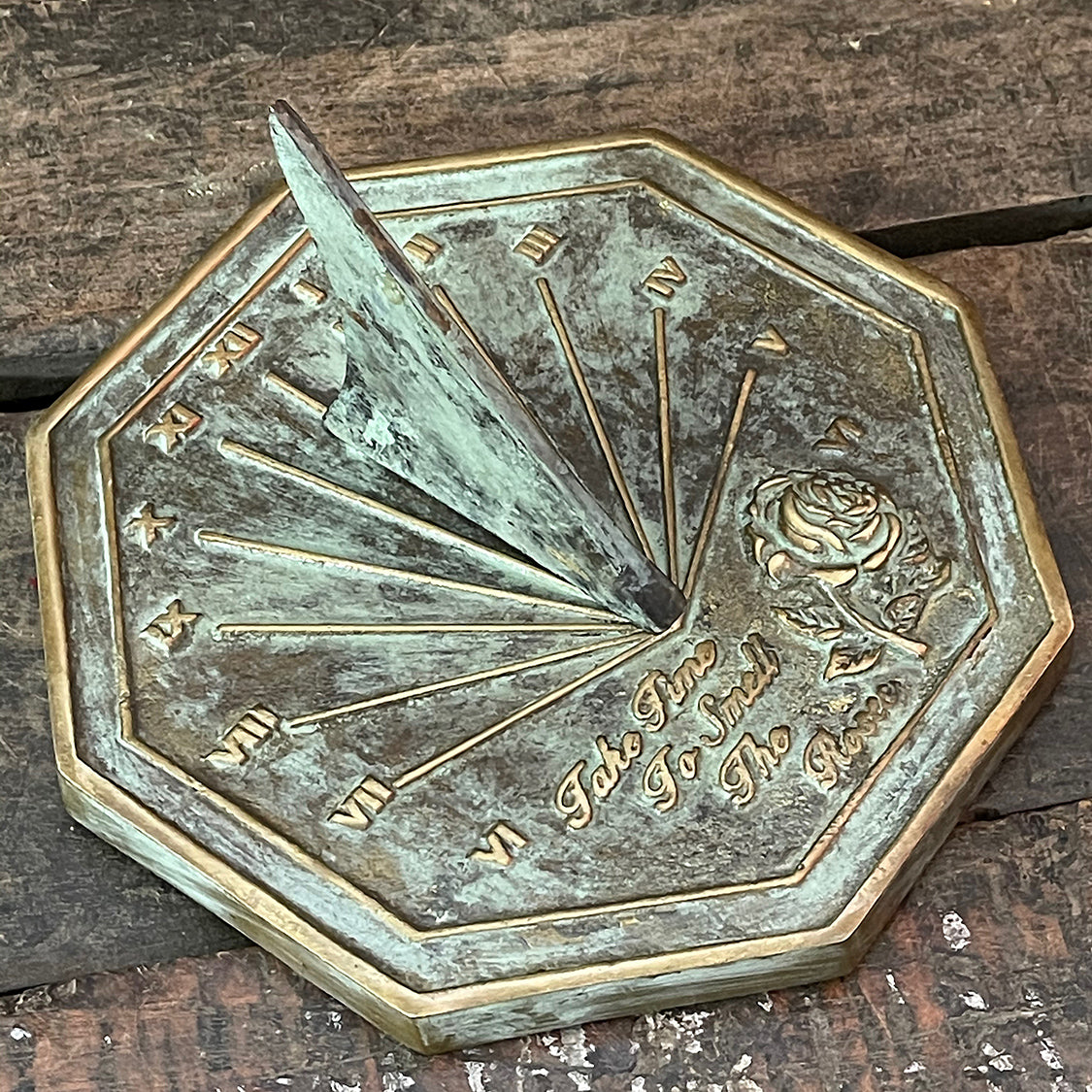 Solid Brass Rose Sundial, 8.5" dia Rome #2320