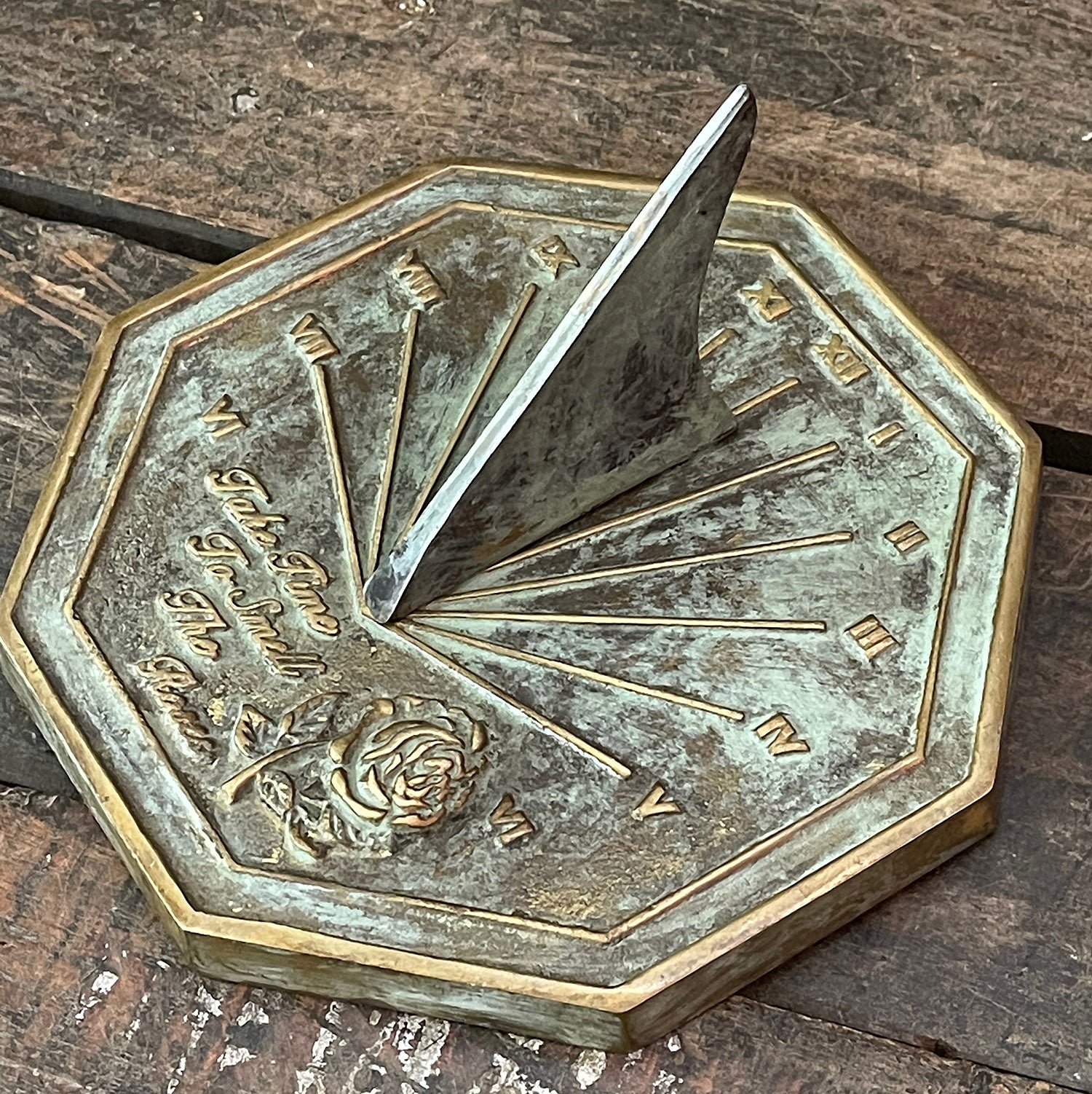 Solid Brass Rose Sundial, 8.5" dia Rome #2320