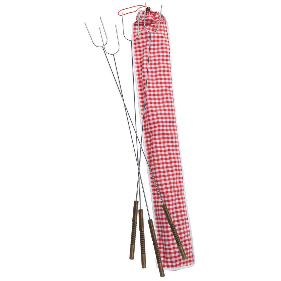 Set Of 4 Hot Dog Roasting Forks With Gingham Storage Bag, Rome Industries #3400-S